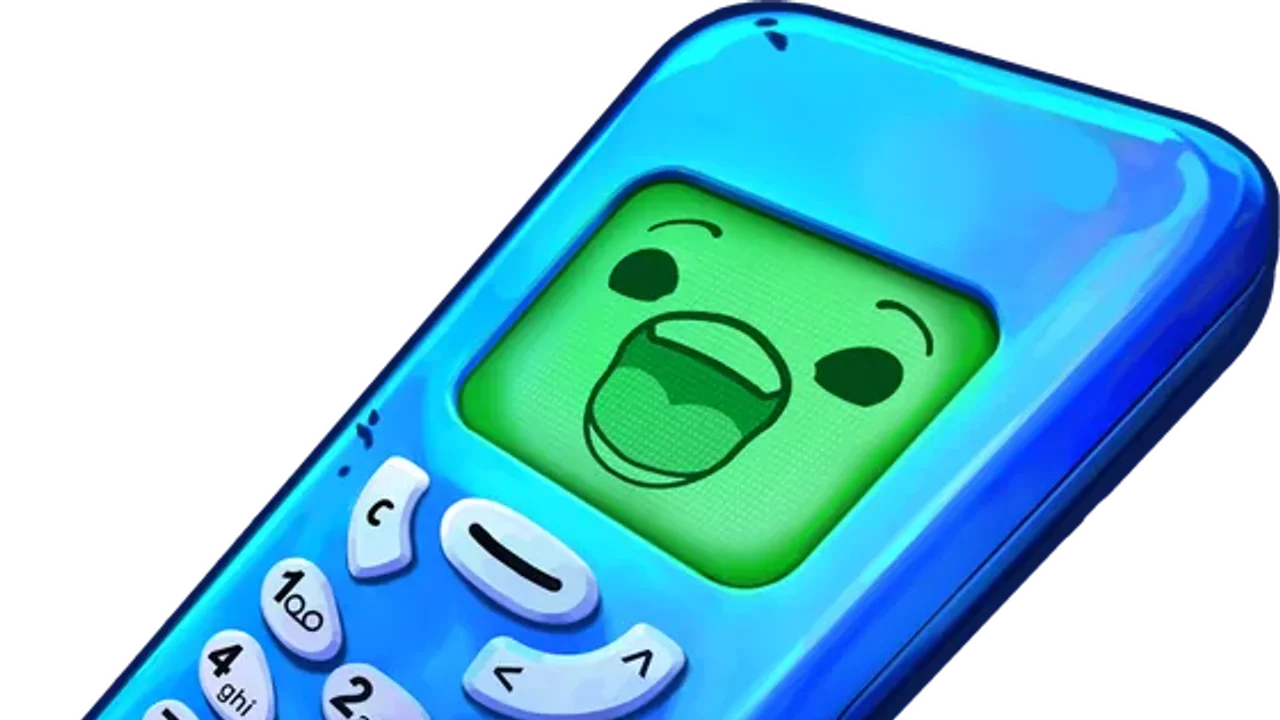 Close-up of the Flippia 3310 brick phone chassis model after unlocking a custom skin code